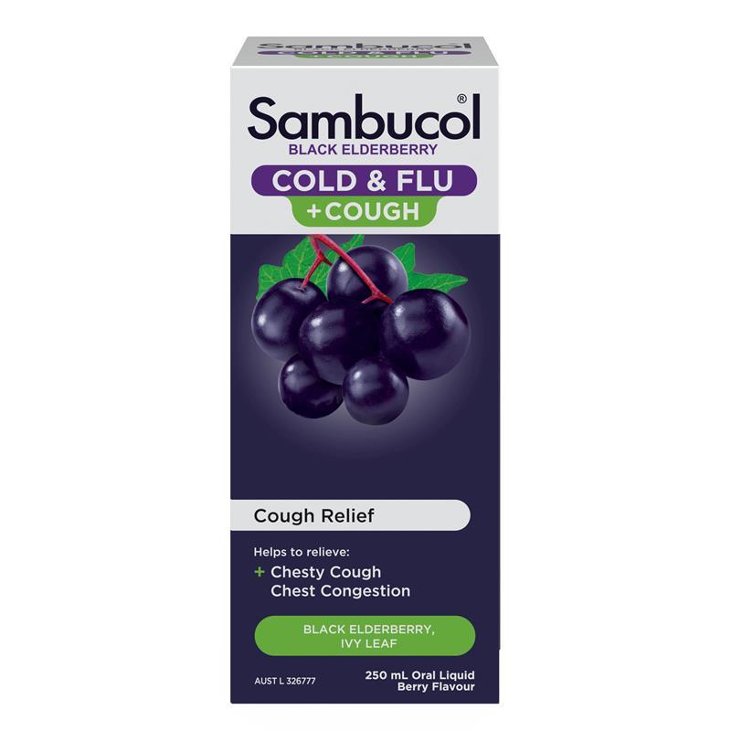 Sambucol Cold & Flu + Cough Liquid 250ml