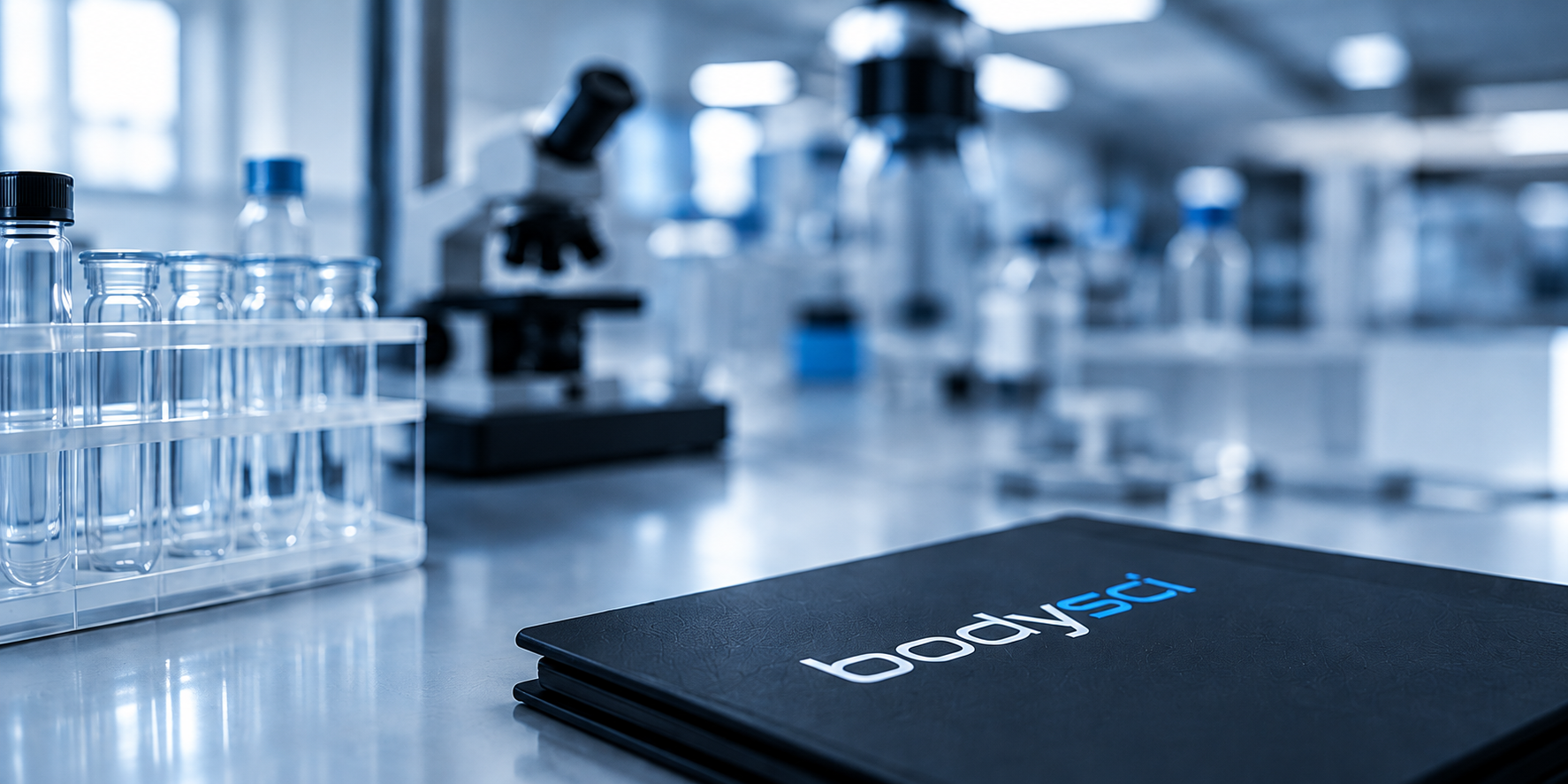 BodySci laboratory illustration with branded notebook