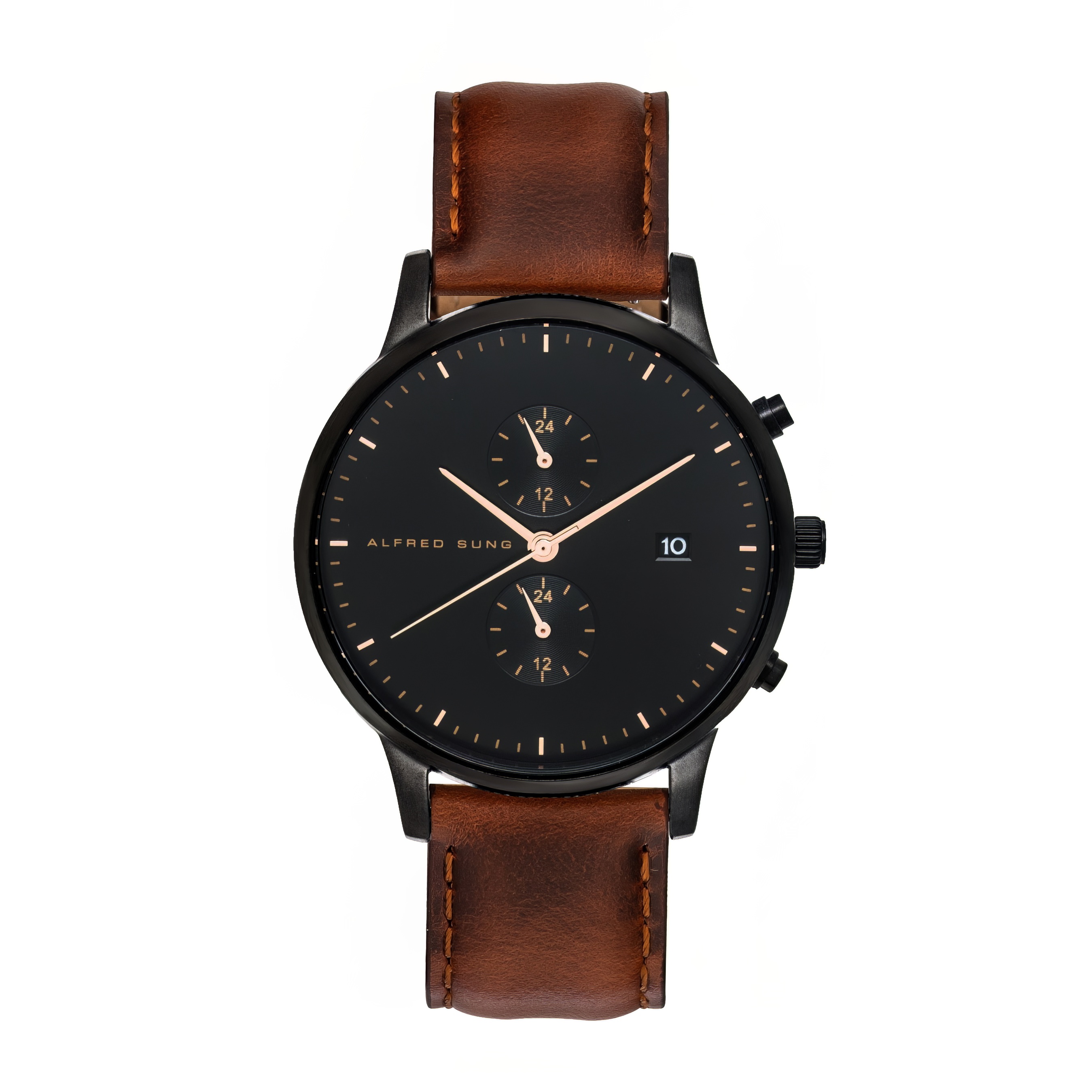 Alfred Sung Dual Time Slim Men’s Watch with Date and Interchangeable Strap ASM-0061