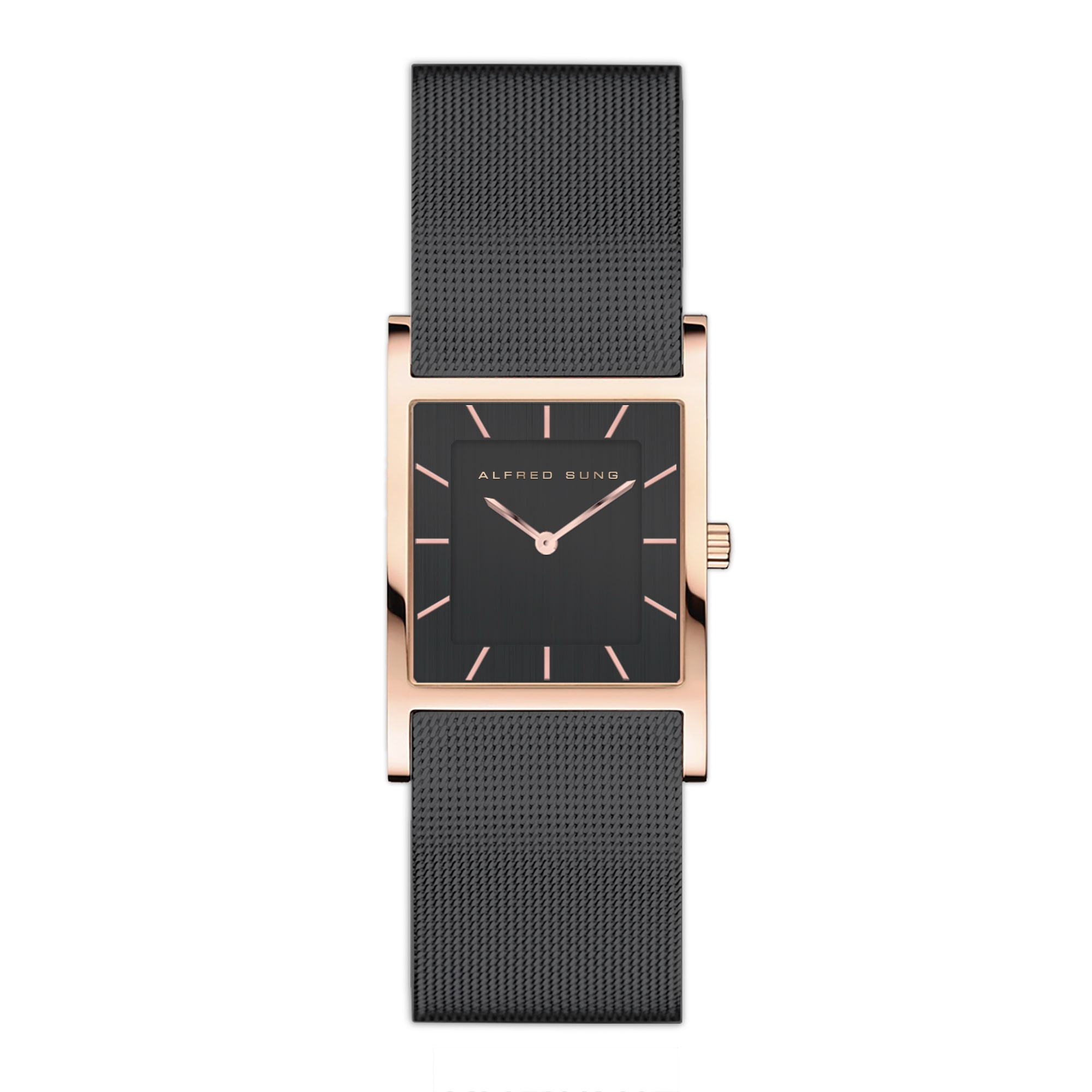 Alfred Sung Astra Black Rose Gold Anthracite Mesh Bracelet Watch