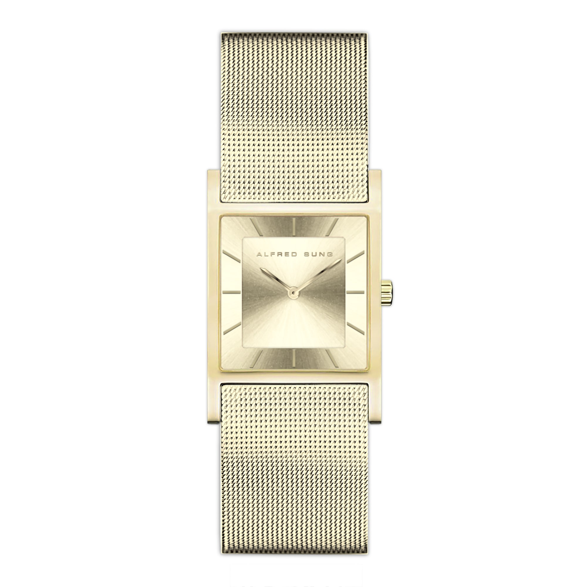 Alfred Sung Astra Champagne Gold Mesh Bracelet Watch