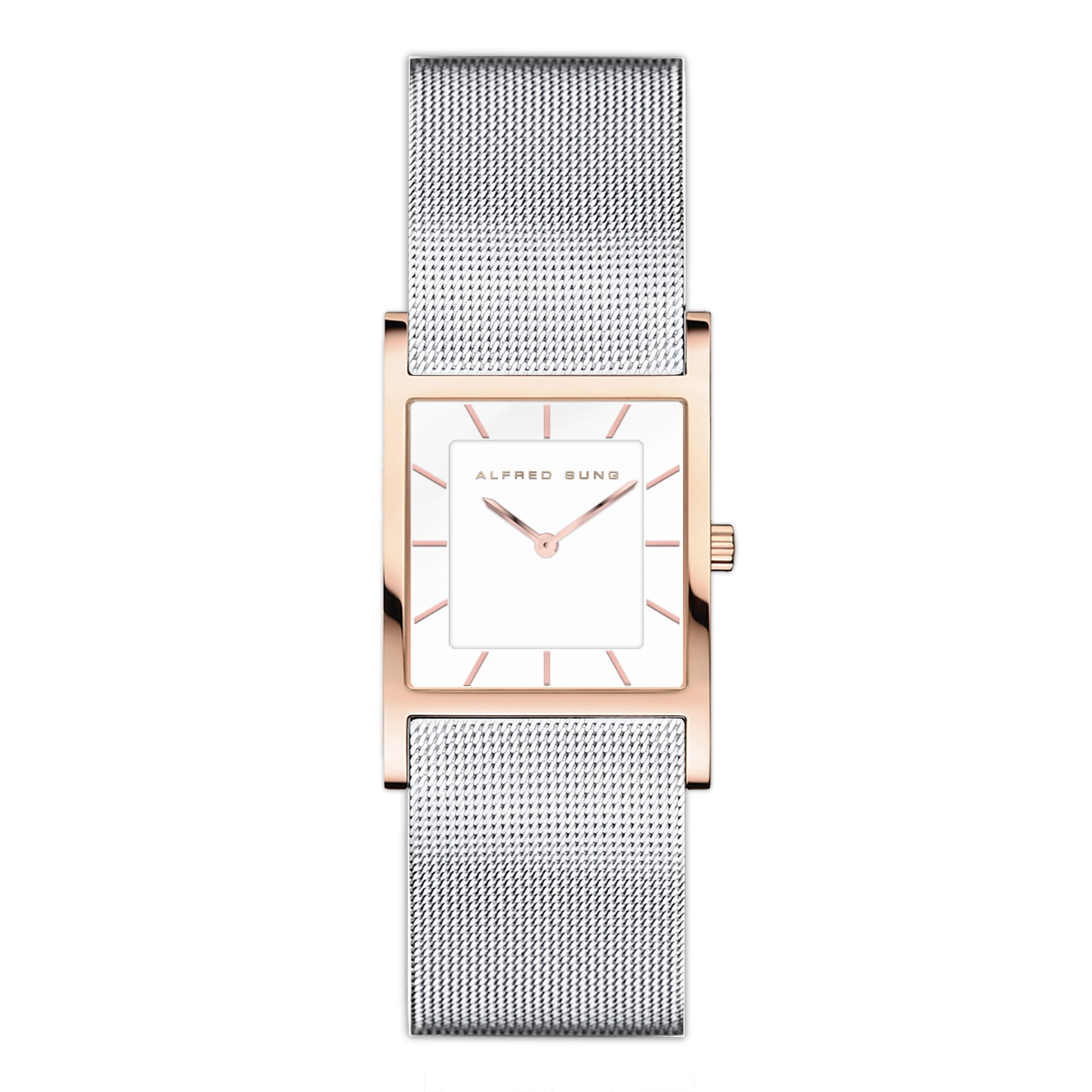 Alfred Sung Astra White Rose Gold Mesh Bracelet Watch