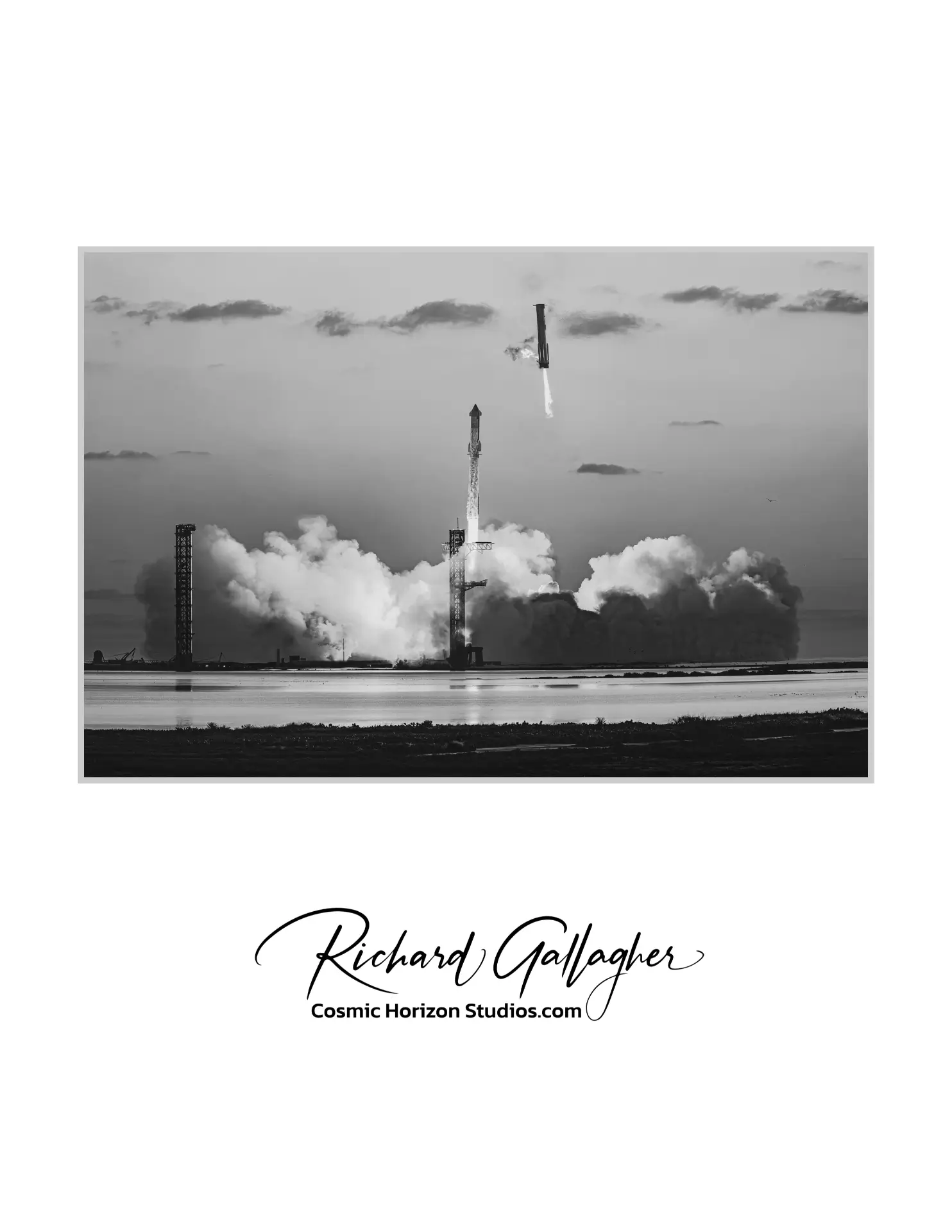 IFT-5 Takeoff & Booster Catch [Composite] [Monochrome] - Starship - SpaceX