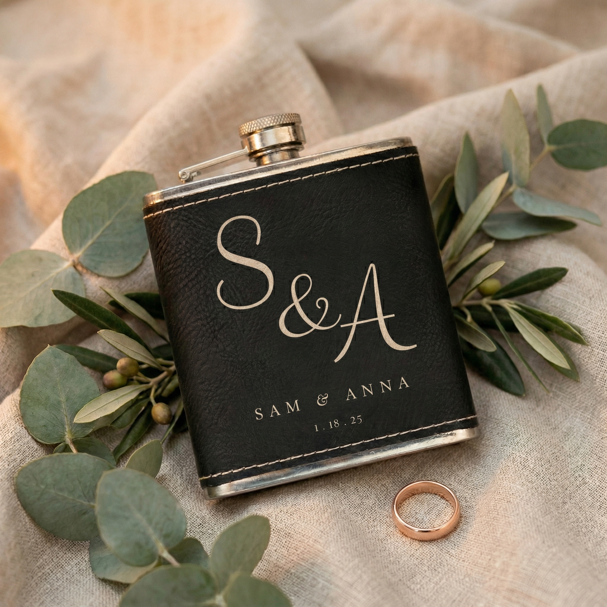 Bespoke Leather-Wrapped Hip Flask | Personalized Heirloom Groomsmen Gift