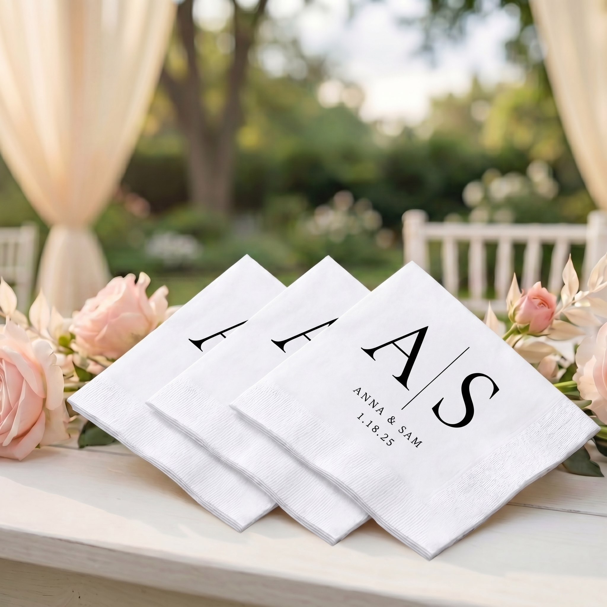 Bespoke Monogram Cocktail Napkins | Personalized Heirloom Wedding Details (Pack of 50)