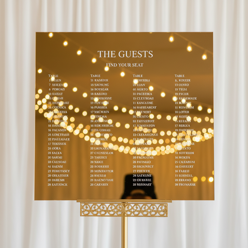 Custom Mirror Acrylic Seating Chart | Luxury Wedding Reception Display