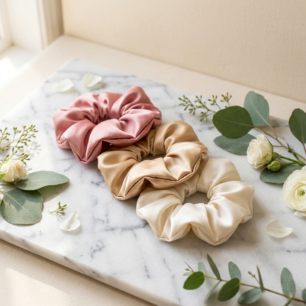 Heirloom Satin Scrunchie Set | Bridal Party Hair Accessory Trio