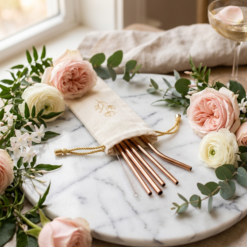 Rose Gold Reusable Straw Set | Eco-Luxe Bridal Party Gift