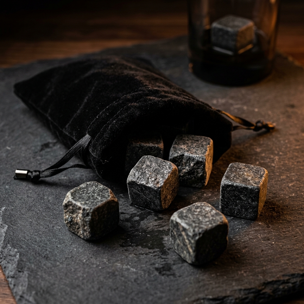 Granite Whiskey Stones Set | Velvet Pouch