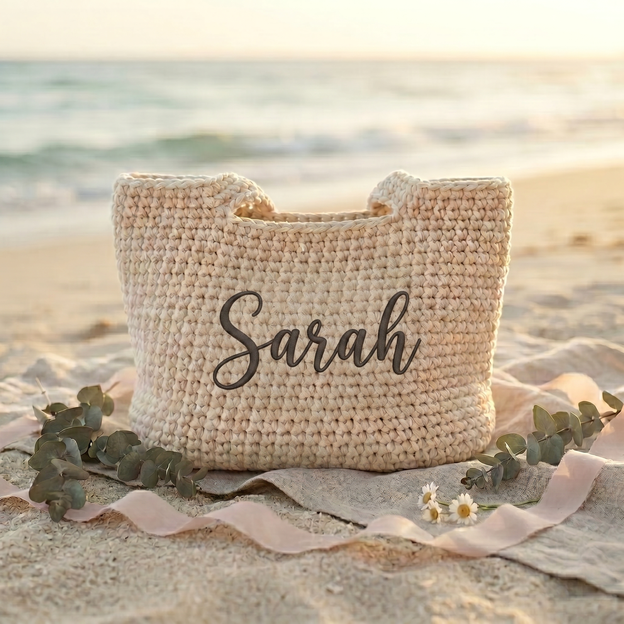 Personalized Hand-Crocheted Bridal Tote | Beach Bag