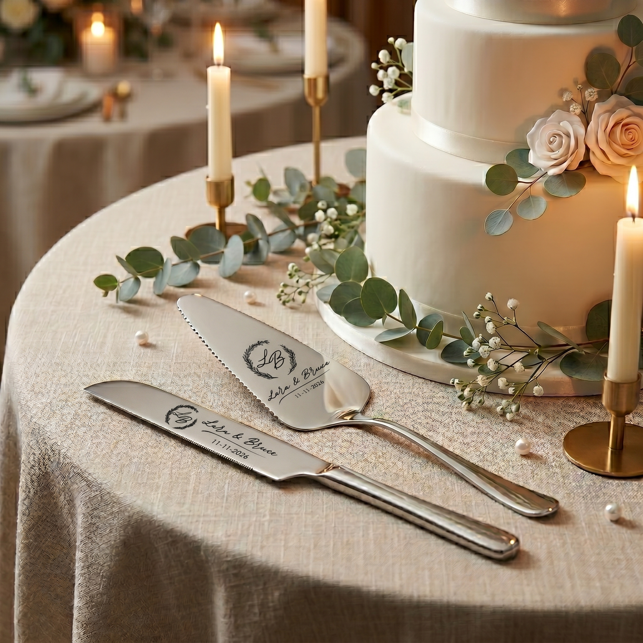 Bespoke Engraved Wedding Cake Serving Set | Heirloom Stainless Steel
