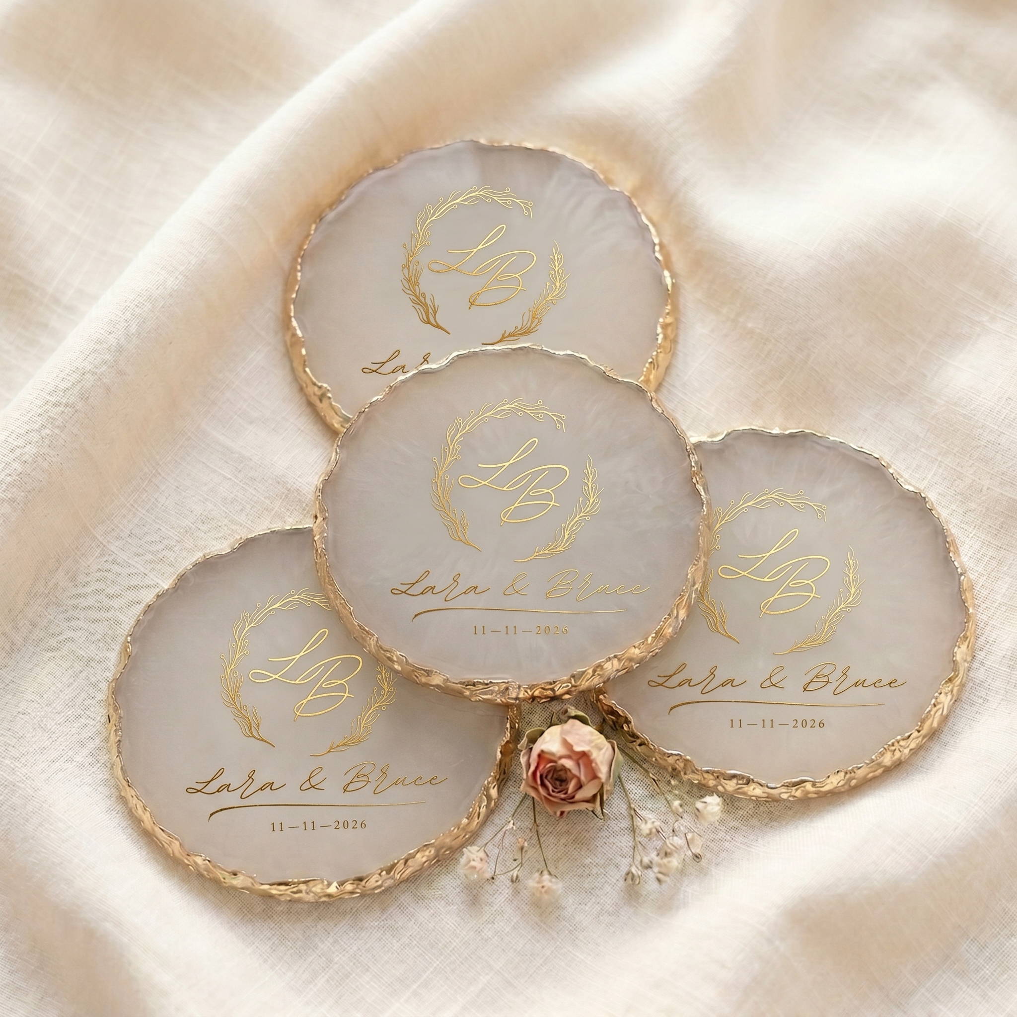 Bespoke Gold-Gilded Agate Coaster | Heirloom Wedding Favor & Place Setting