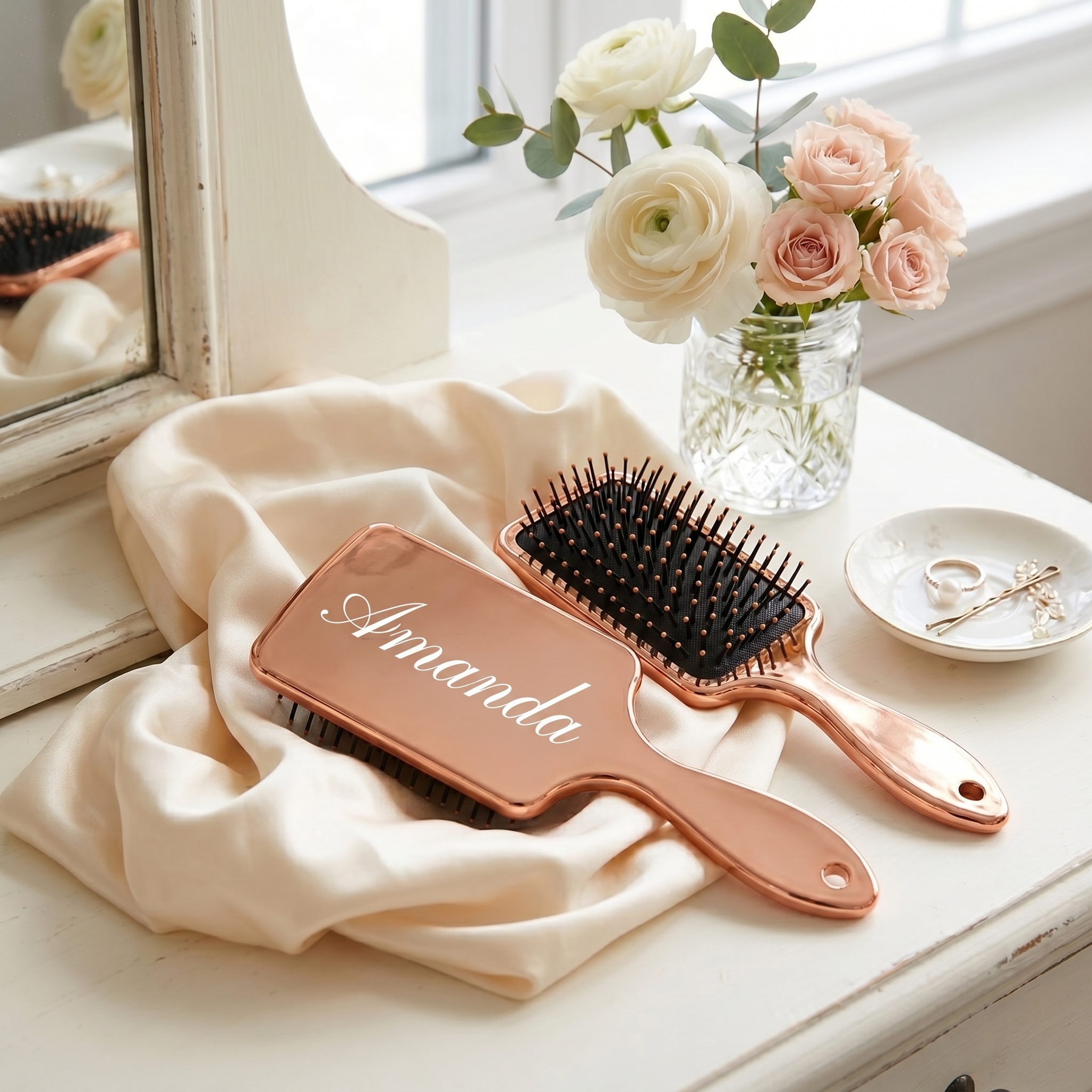 The Heirloom Botanical Hairbrush | Personalized Rose Gold Bridal Keepsake