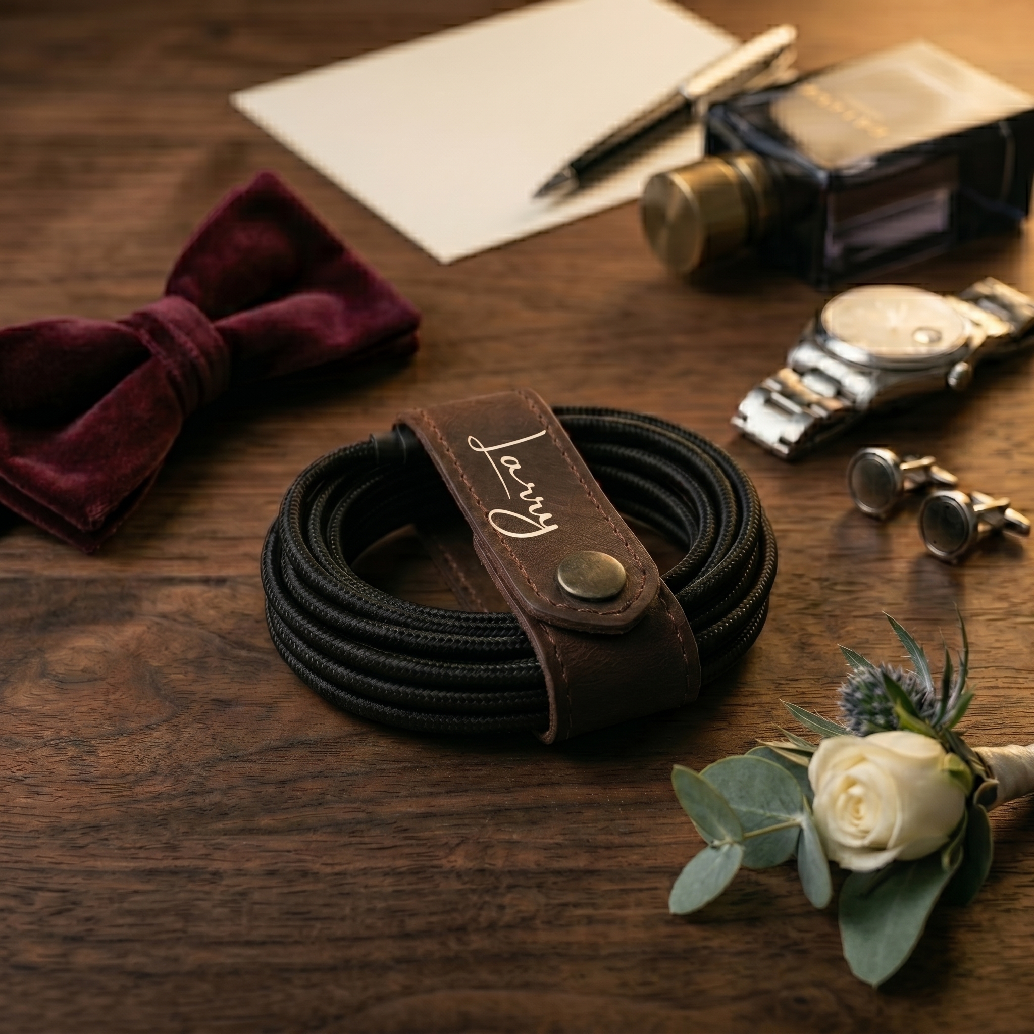Personalized Leather Cord & Cable Organizer | Espresso Brown