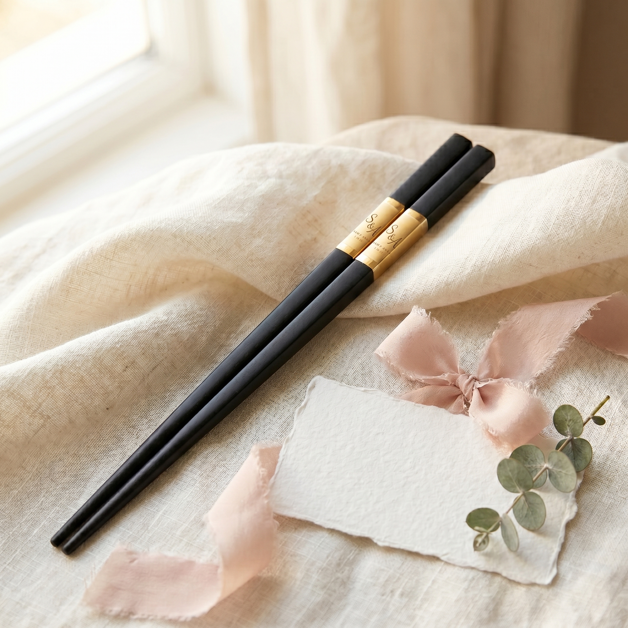 Bespoke Engraved Black Stainless Steel Chopsticks | Heirloom Wedding Favor Pair