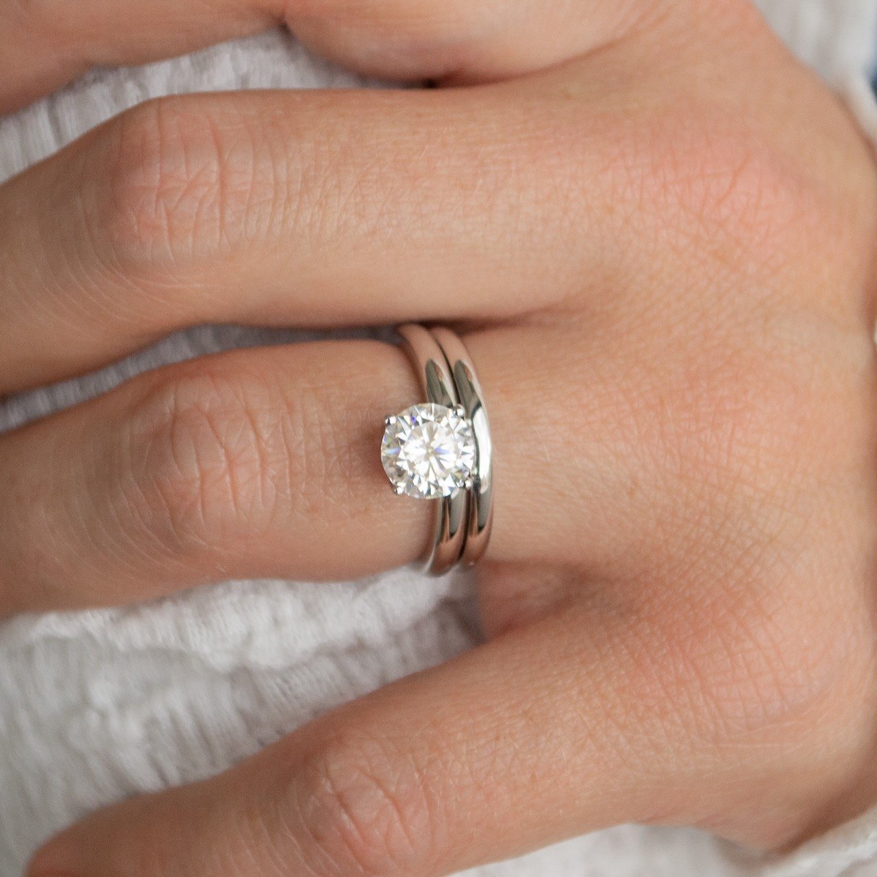 Offset Round Solitaire Four Claw Engagement Ring Four Words