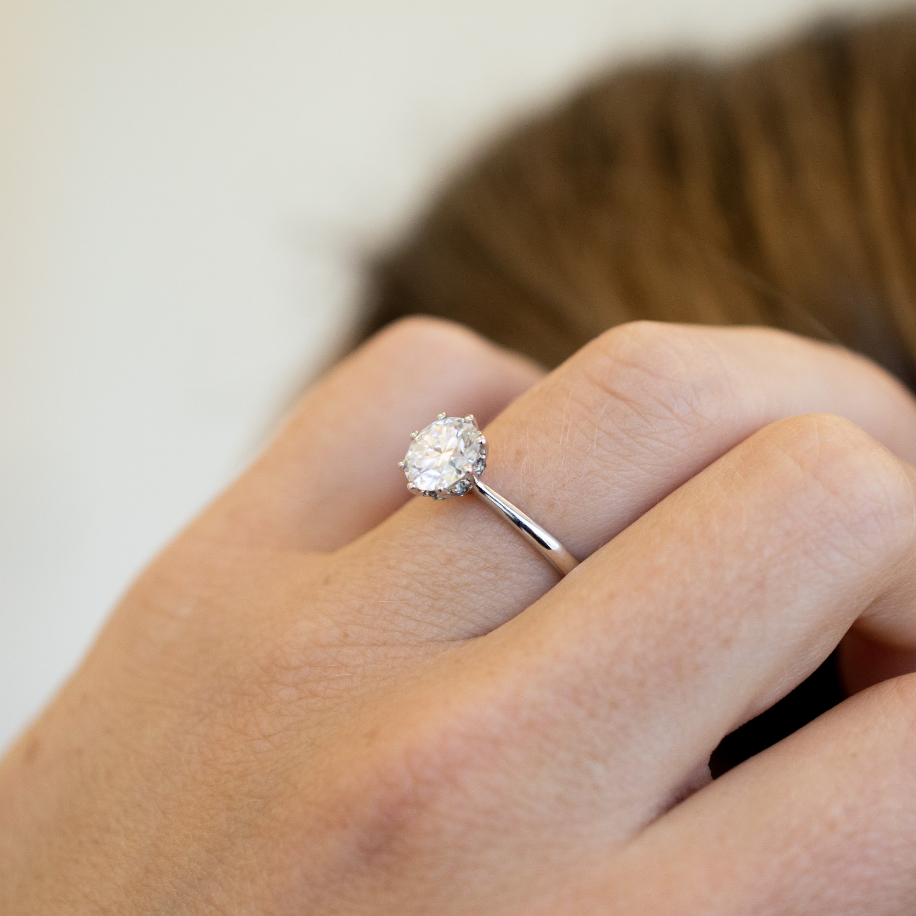 Round 8-Claw Solitaire with Hidden Halo Engagement Ring Four Words