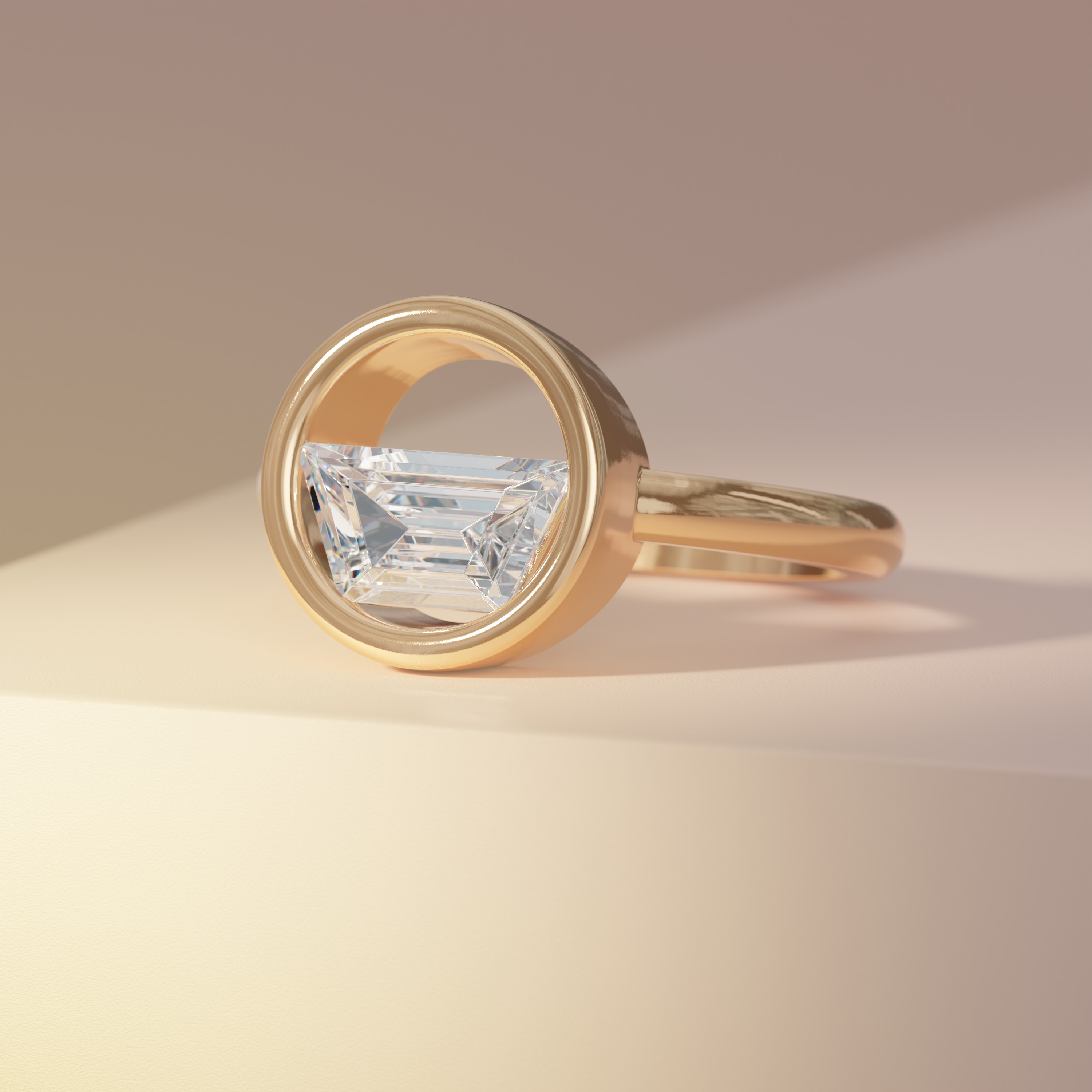 Trapezoid Diamond Solitaire Bezel Set