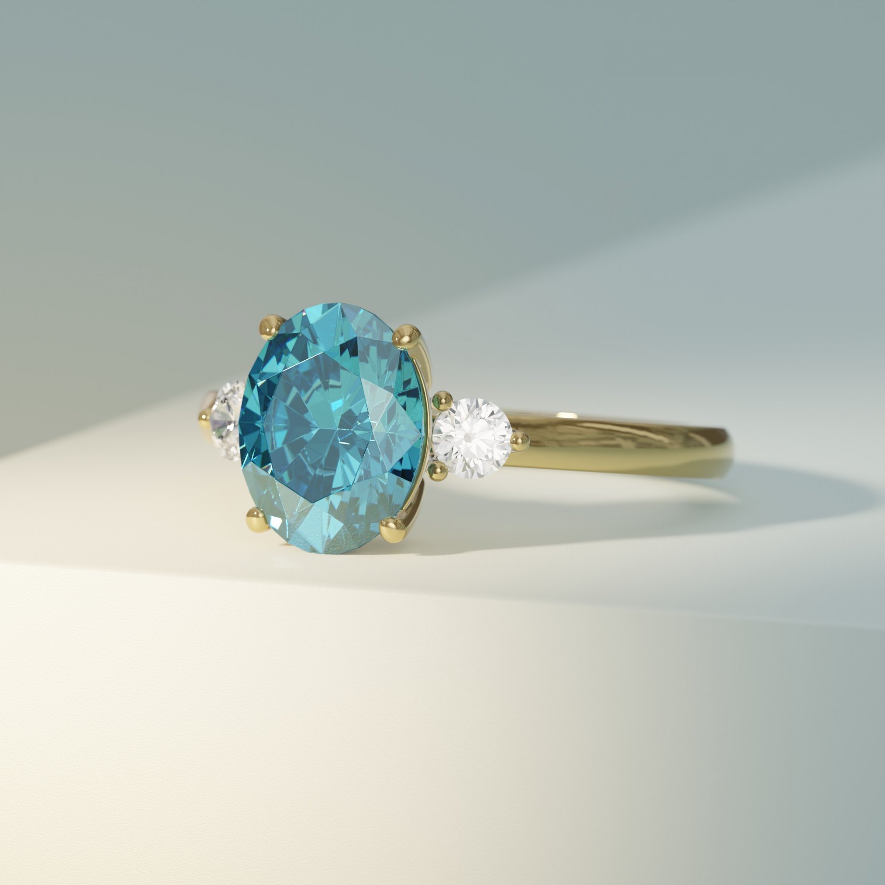 Teal Oval 3 Stone with Round Accents
