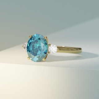 Teal Oval 3 Stone with Round Accents Product Photo