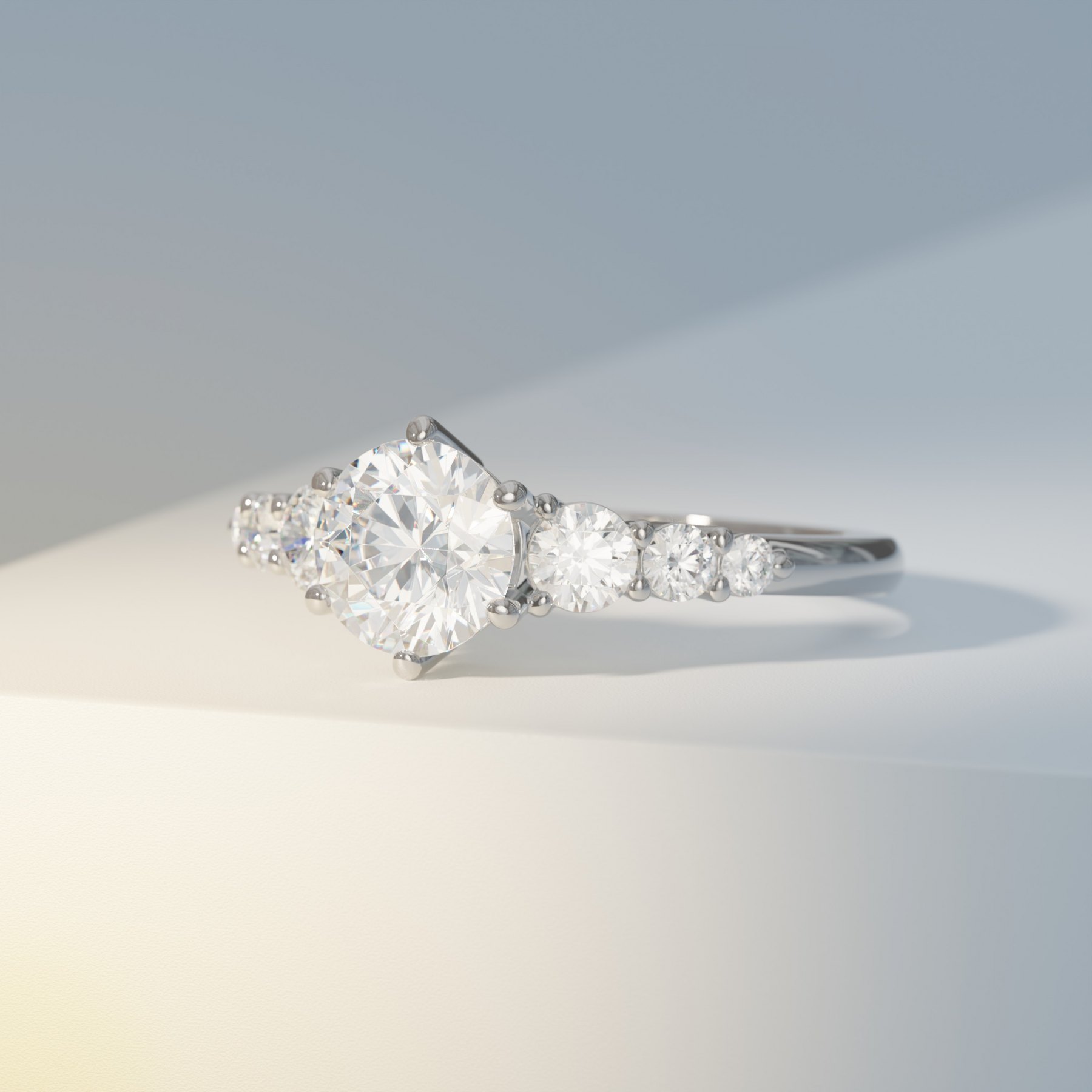 Round Solitaire with 6 Accent Diamonds