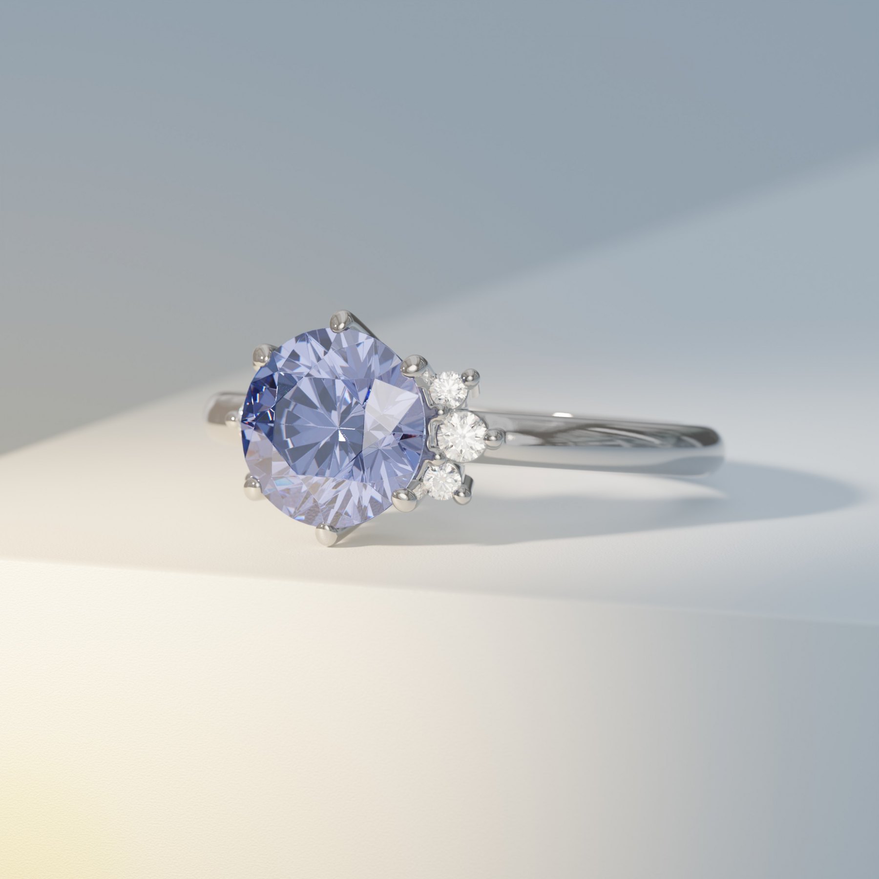 Round Purple Sapphire with Diamond Cluster