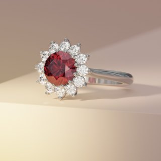 Round Ruby Snowflake with Diamond Halo Cluster Product Photo