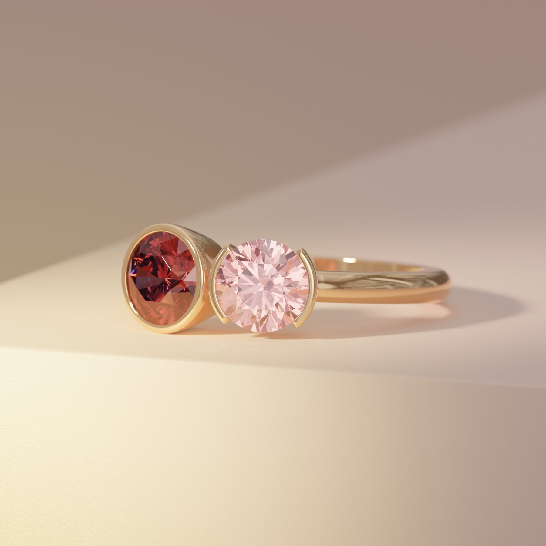 1ct Pink Sapphire & 1ct Ruby Moi et Toi Bezel Set