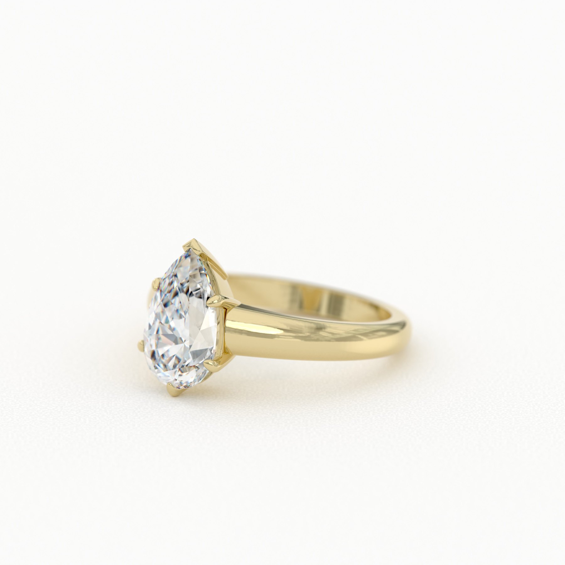 Pear Cut Solitaire with Six-Prongs & Wide Taper