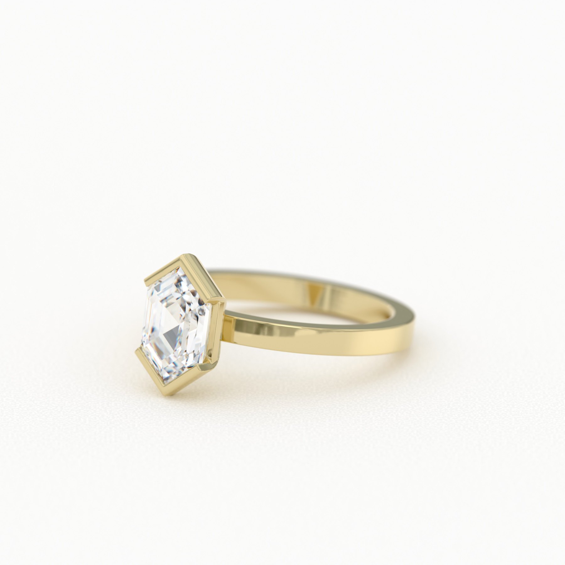 Elongated Hexagon Cut Solitaire with Half Bezel