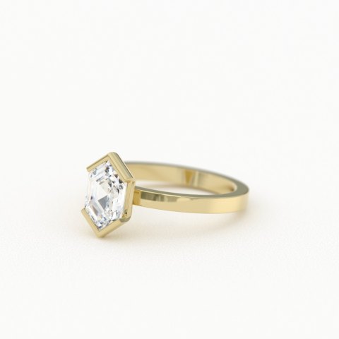 Elongated Hexagon Cut Solitaire with Half Bezel Product Photo