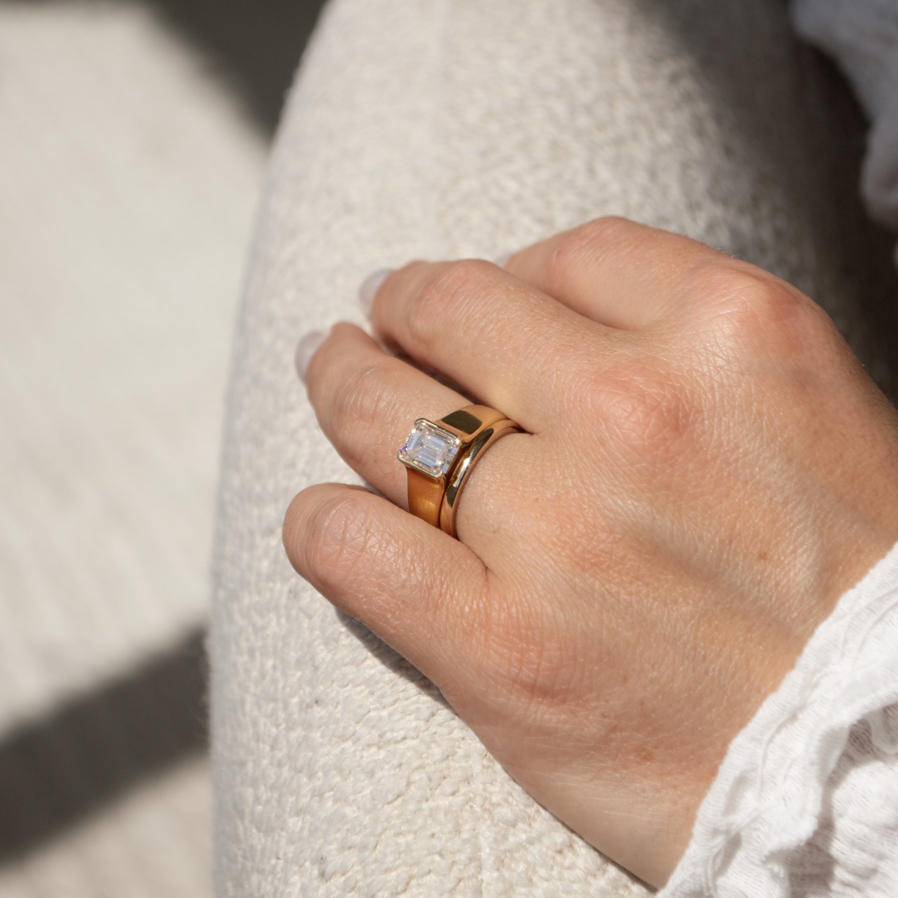 Gold Wedding Wide Wedding Bands With Solitaire Gold-Tone Princess