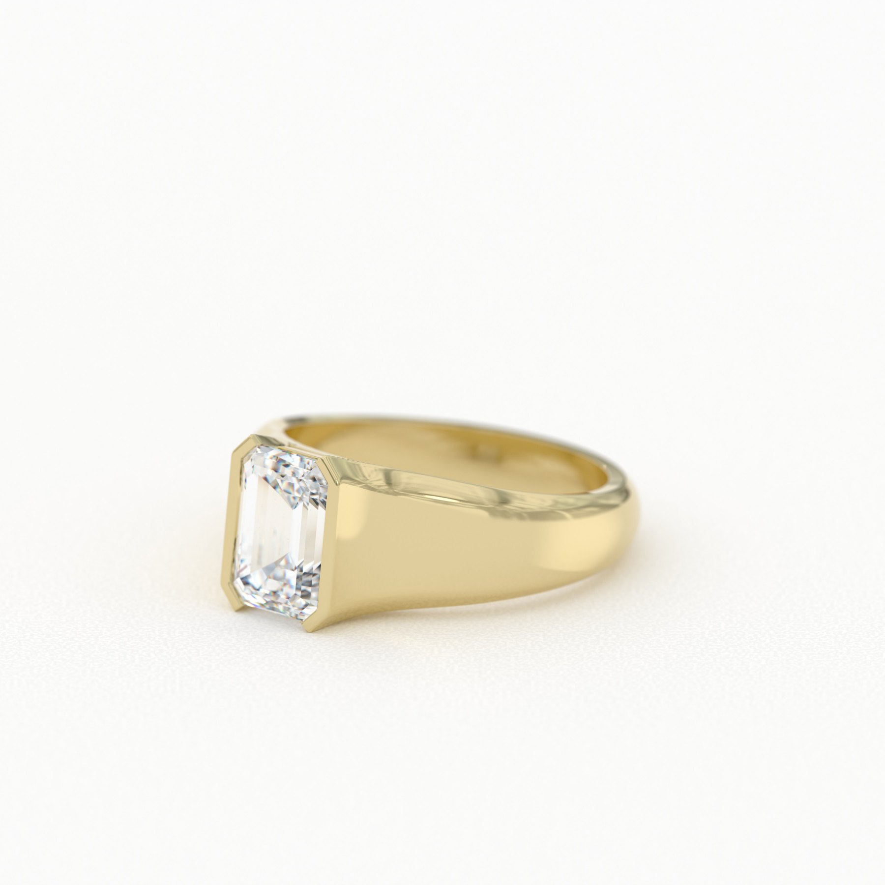 Emerald Cut Solitaire with Wide Half-Signet Band