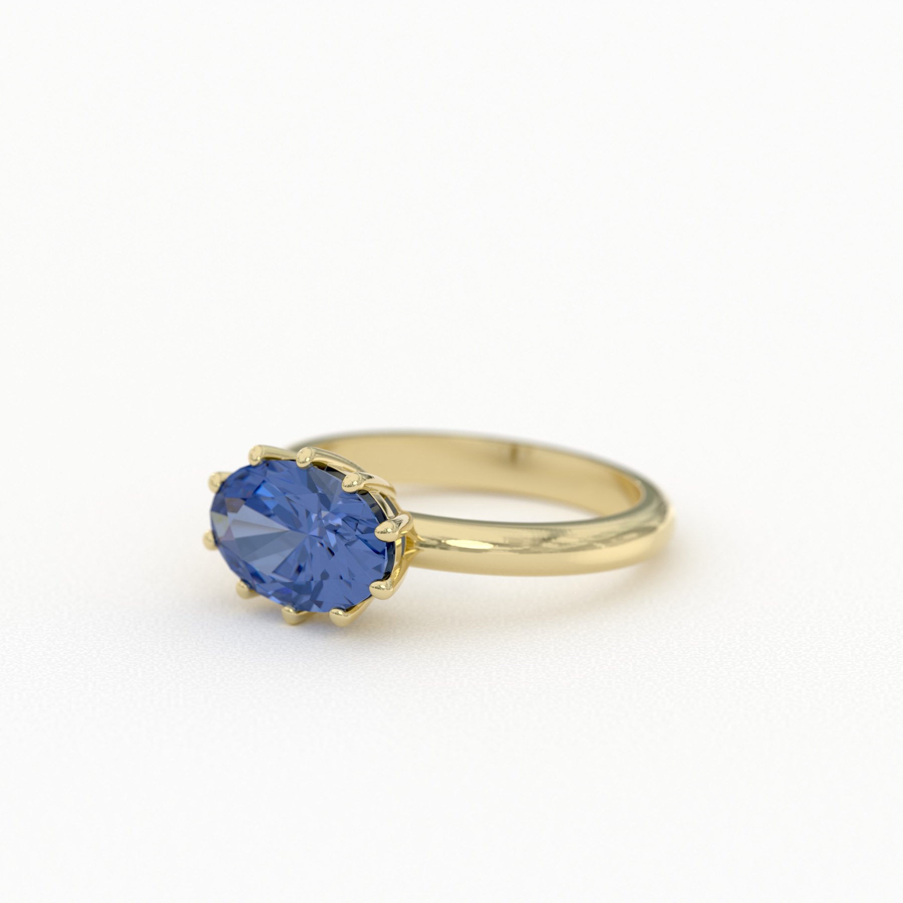 East-West Blue Oval Cut Solitaire