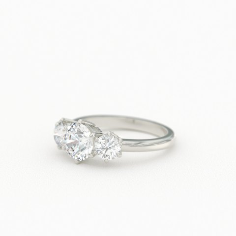 Round Cut Three Stone Ring with Six-Prong Two-Tone Basket Product Photo