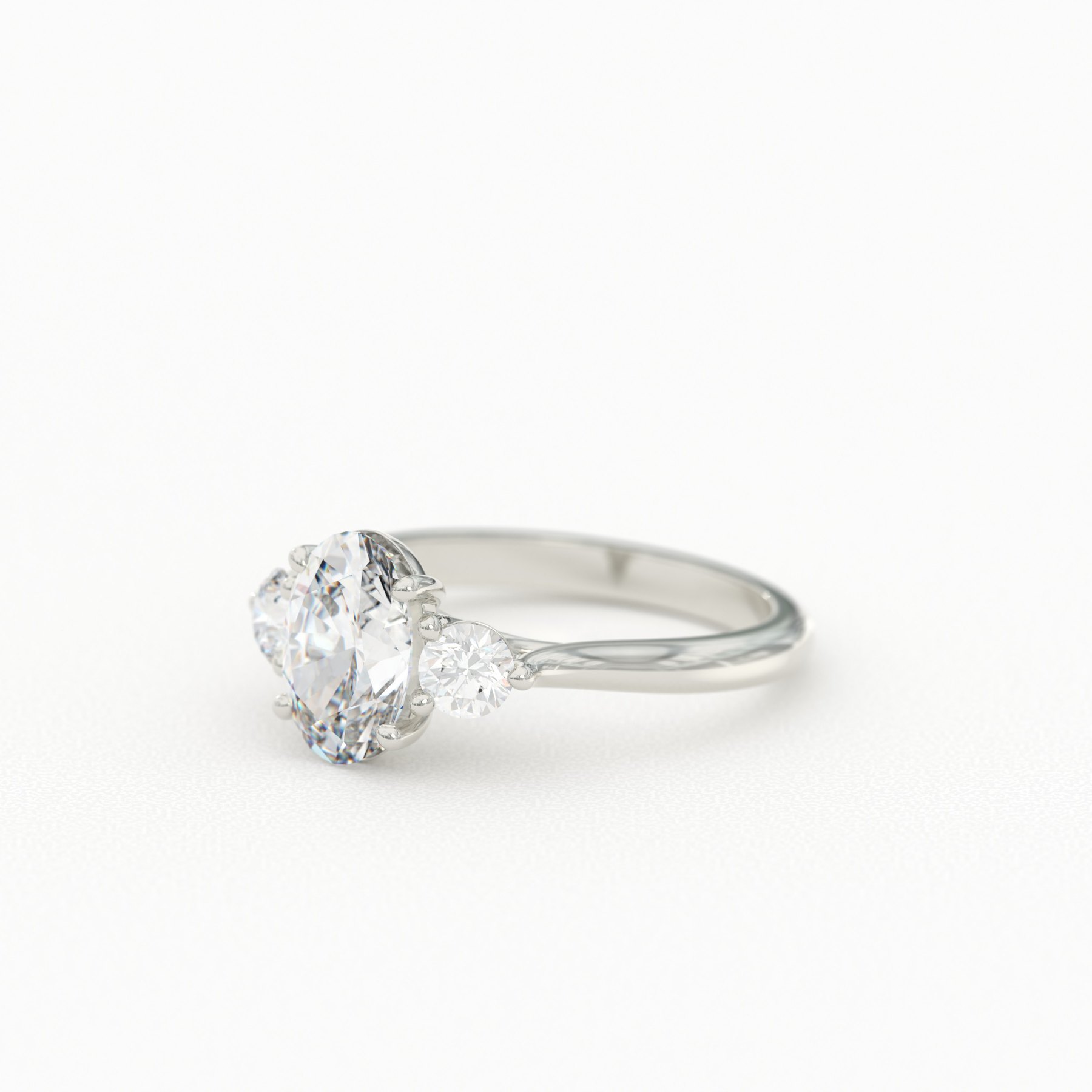 Oval Cut Trellis 3 Stone Ring with Round Cut Accents 