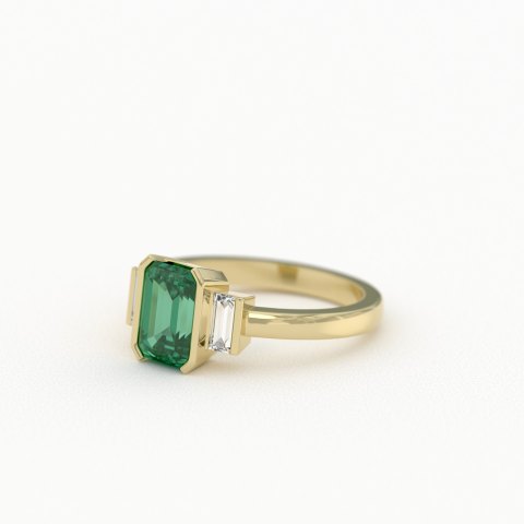 Emerald 3 Stone Ring with Baguette Accents Product Photo