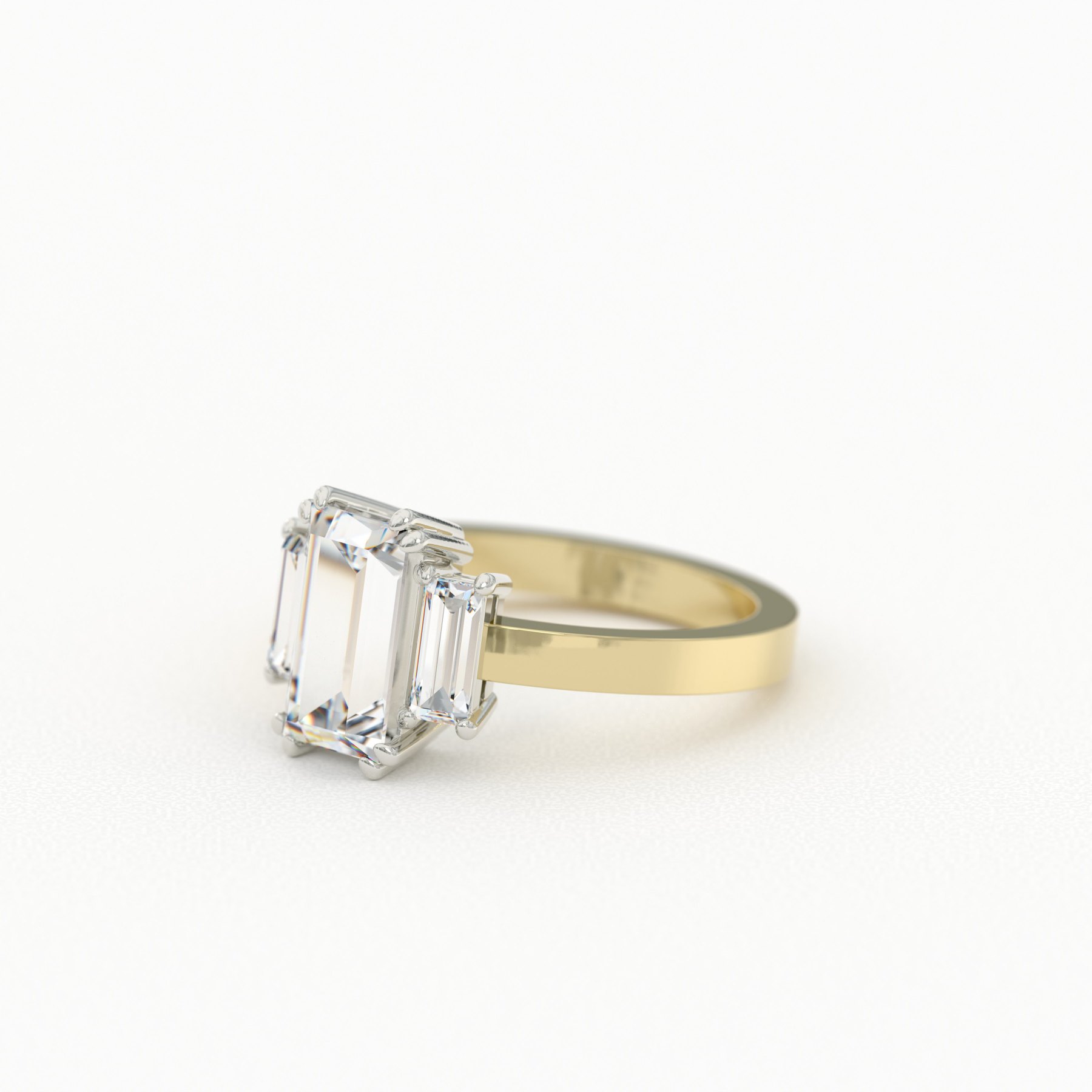 Baguette 3 Stone Ring with Double Prongs