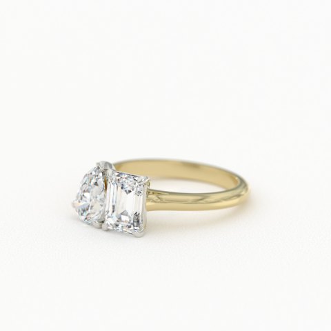 Two Stone Cathedral Ring with 1.25ct Pear & 1.75ct Emerald Cut Product Photo