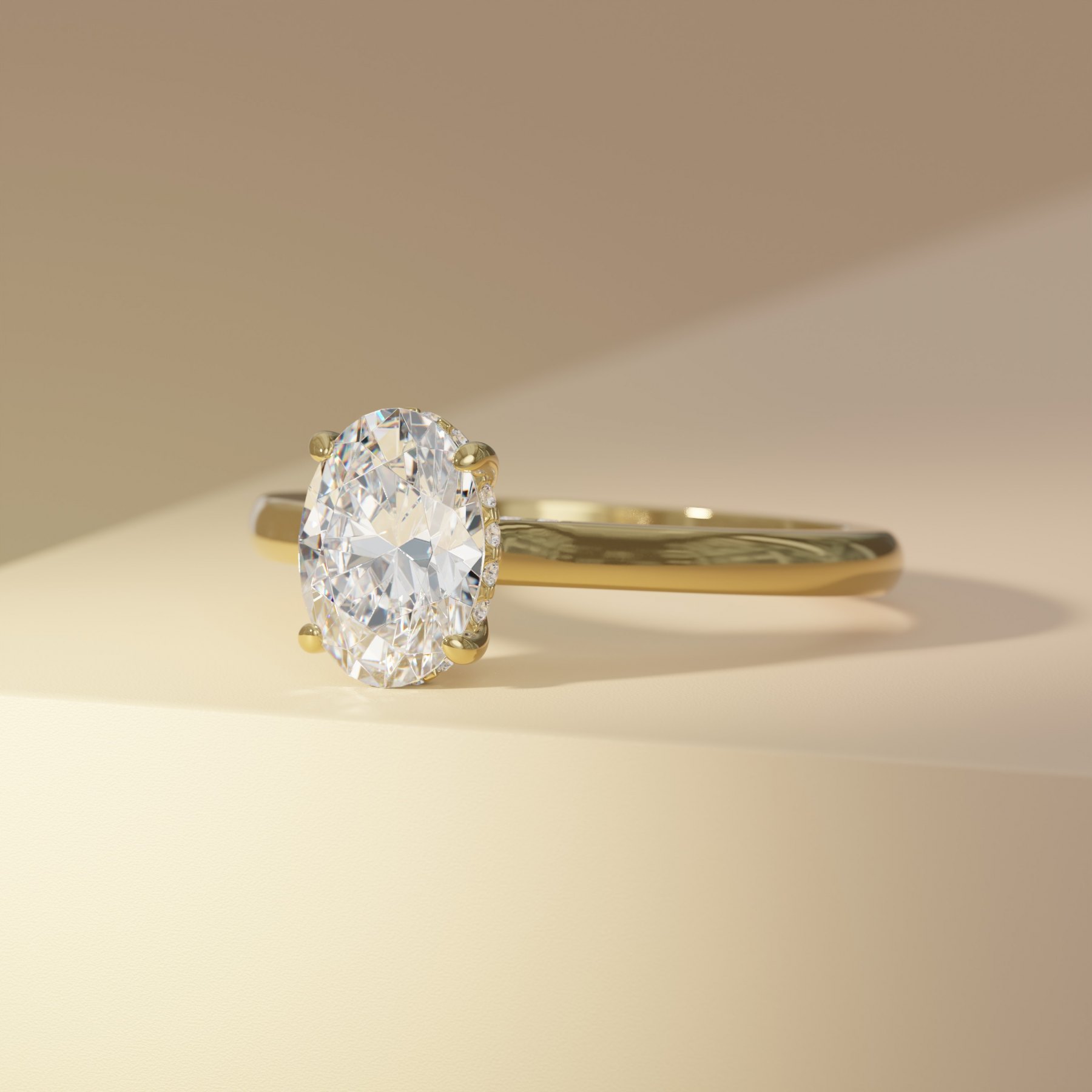  Oval Solitaire with Hidden Halo & Diamond Bridge
