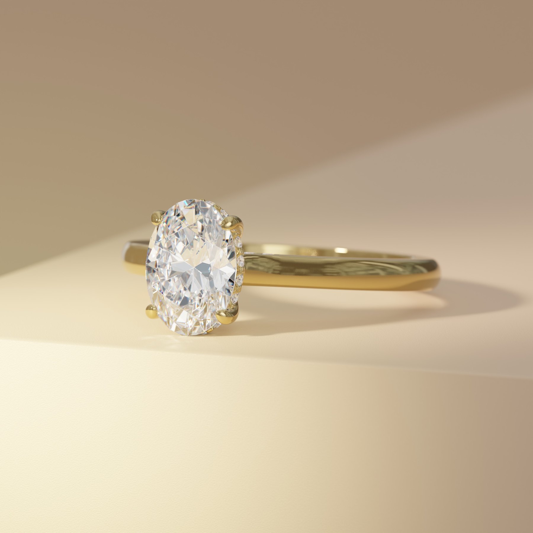 Oval Solitaire with Hidden Halo Diamond Bridge Engagement Ring