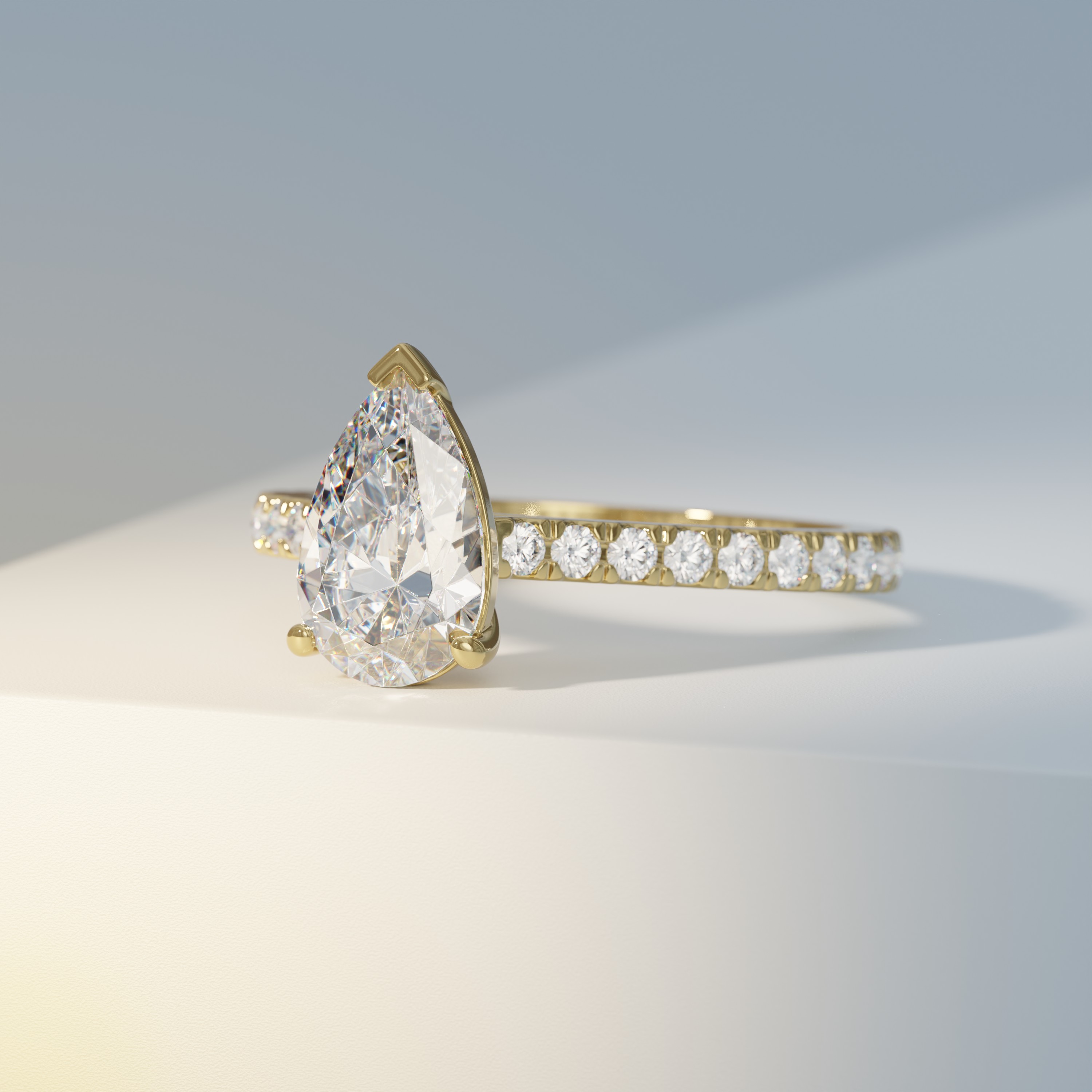 Pear Solitaire with Pavé Scallop Set Band
