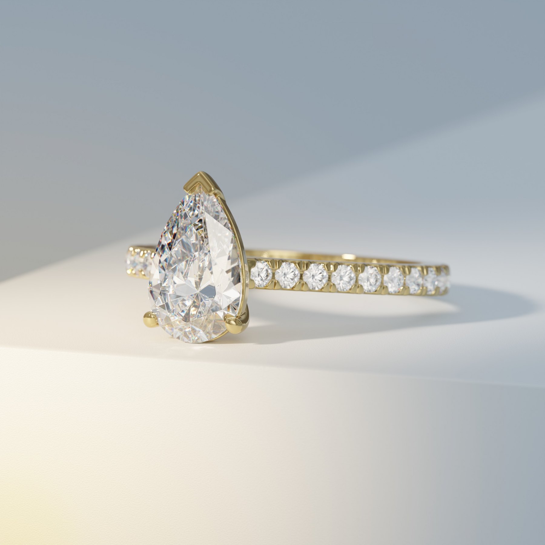  Pear Solitaire with Pavé Scallop Set Band