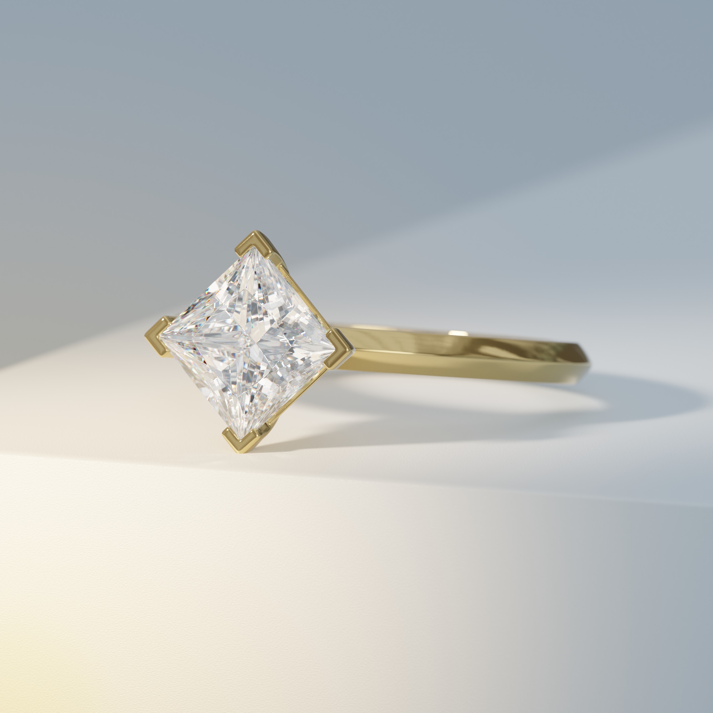 Princess NSEW Solitaire Knife Edge Engagement Ring Four Words