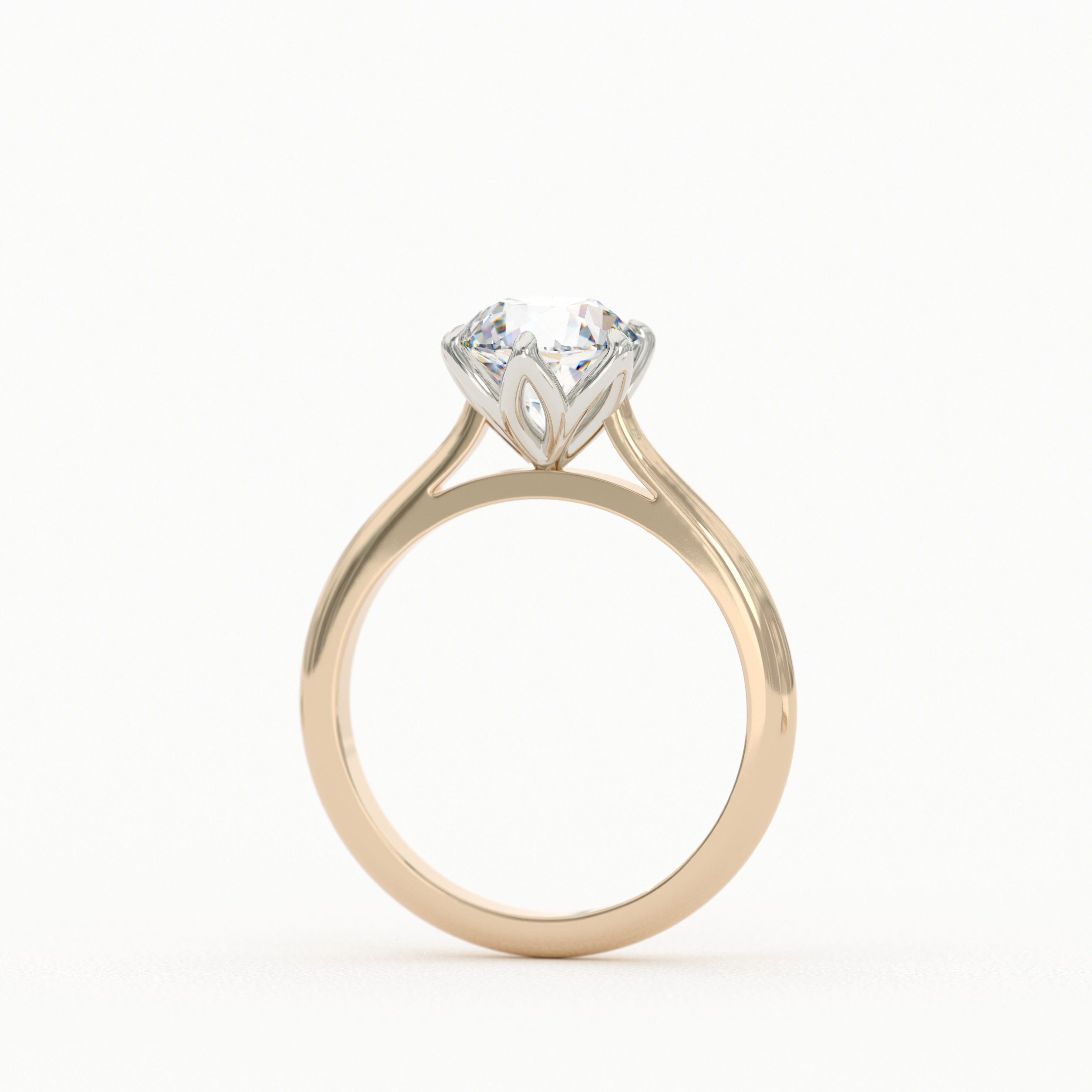 Round Cut Six-Prong Solitaire with Tulip Setting Engagement Ring