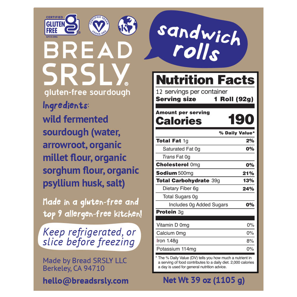Gluten Free Sourdough Sandwich Rolls - 48 count