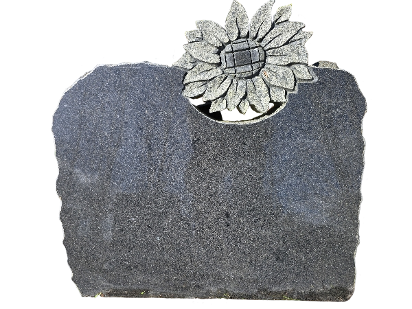 Sort poleret monument med 3D blomst