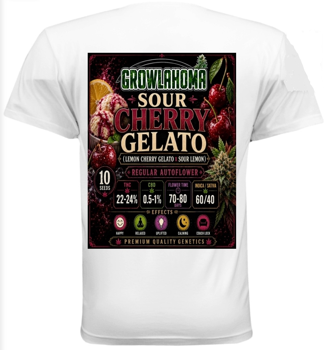 REGULAR tshirt with The Growlahoma Sour Cherry Gelato Logo