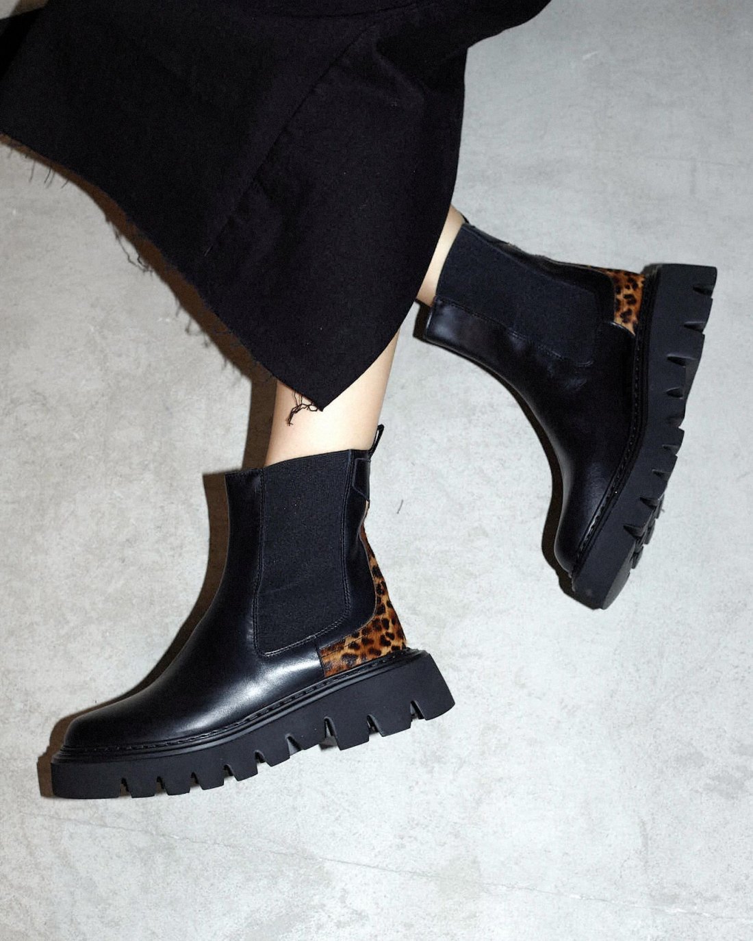 Черные кожаные ботинки с леопардовой вставкой - Image 2 of 5