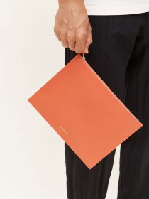 Leather zipped pouch - coral